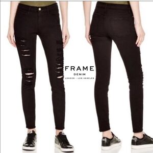Sz 26 Frame Denim Le Skinny de Jeanne Black Distressed Jeans ($400 Retail)